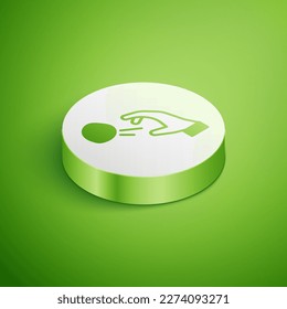 Isometric Hooligan shooting small stones icon isolated on green background. Demonstrator. White circle button. Vector