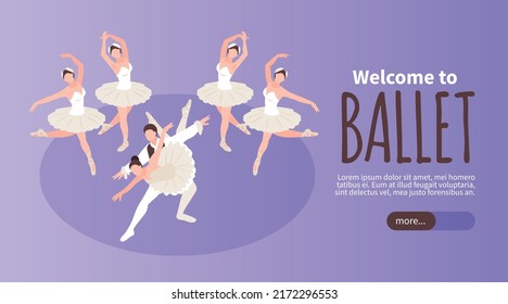 Isometric horizontal ballet banner with female and male performers vector illustration