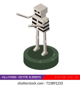 Isometric horror vector flat illustration set. Halloween. Characters :skeleton