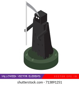 Isometric horror vector flat illustration set. Halloween. Characters :god of death
