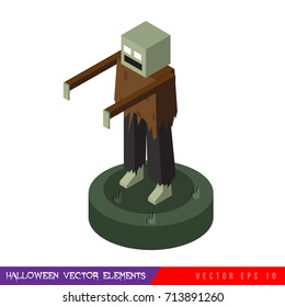 Isometric horror vector flat illustration set. Halloween. Characters :zombie