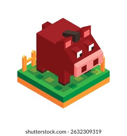 Isometric Horse at the Farm Land