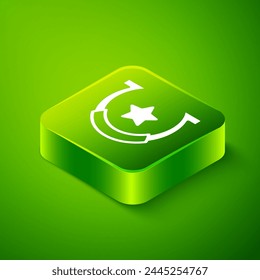 Isometric Horseshoe icon isolated on green background. Green square button. Vector