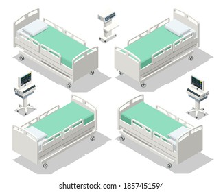 Isometric Hospital Bed Isolated. Empty Bed On Hospital Ward