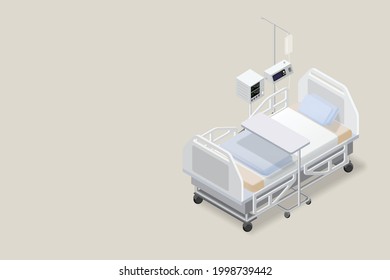 Isometric hospital bed that are ready to treat infected people with heart rate monitor and high flow oxygen machine Supporting patients from the epidemic of COVID-19 or corona virus 