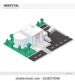 Isometric Hospital Building. Vector icon or infographic element