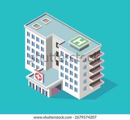 Isometric Hospital Building Vector Illustration