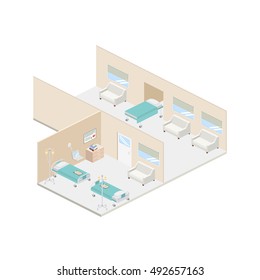 Isometric hospital design interior vector illustration