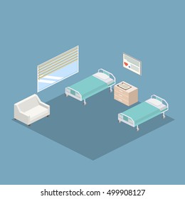Isometric hospital design interior vector illustration