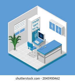 Isometric hospital room medical check up  vector illustration. isometric doctor and patient medical check up