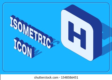 Isometric Hospital sign icon isolated on blue background.  Vector Illustration