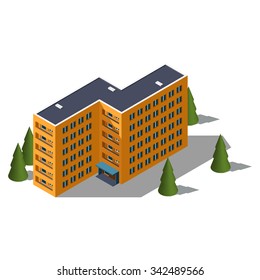 Isometric hostel building. Building icon.