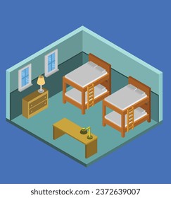 isometric hostel room test vector design illustration