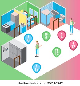Isometric hostel rooms set vector illustration