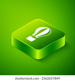 Isometric Hot air balloon icon isolated on green background. Air transport for travel. Green square button. Vector