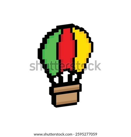 isometric hot air balloon icon 8 bit, pixel art airship  8 bit icon for game  logo. 