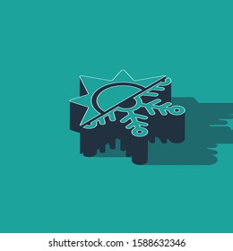 Isometric Hot and cold symbol. Sun and snowflake icon isolated on green background. Winter and summer symbol.  Vector Illustration