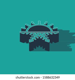 Isometric Hot and cold symbol. Sun and snowflake icon isolated on green background. Winter and summer symbol.  Vector Illustration