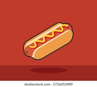 Ilustração vetorial de cachorro-quente isométrica com um lanche de fast food clássico, ideal para menus de restaurantes, marca de alimentos, embalagem e designs de comida de rua.