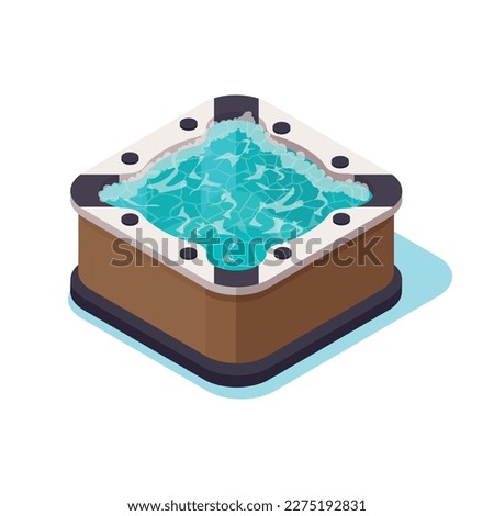 Isometric hot tub with blue water icon on white background 3d vector illustration