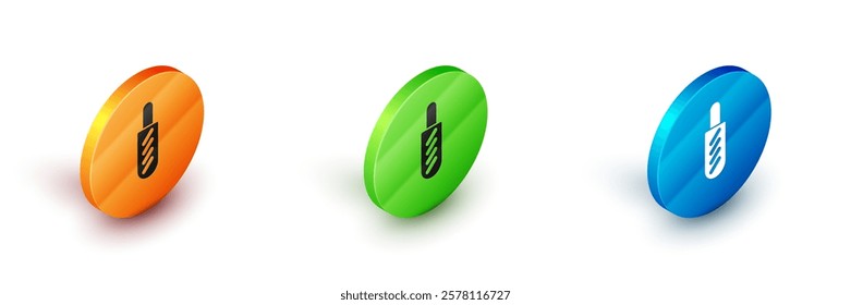 Isometric Hotdog sandwich icon isolated on white background. Sausage icon. Fast food sign. Circle button. Vector