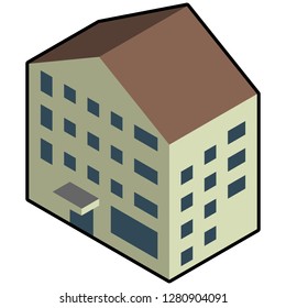 Isometric hotel, apartment, building for any kind of business, map and web print works. 