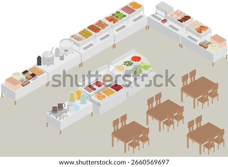 Isometric hotel breakfast buffet image material