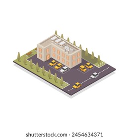Isometric hotel building illustrated in vector