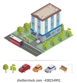 Isometric Hotel Building. Travel Industry. Vector flat 3d illustration