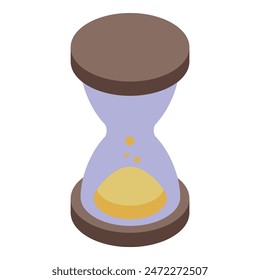Isometric hourglass timer icon for measuring time passing. Isolated on white background  vector illustration in 3d. With a purple design. Representing urgency. Deadline. And efficient time management
