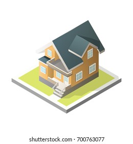 Isometric House. 3D Cottage. Vector Illustration On A White Background. For Real Estate Brochure Or Others Works.
