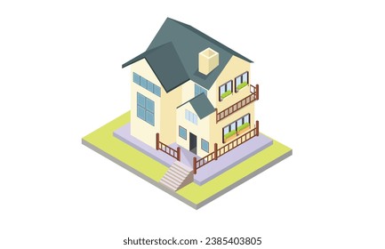 Isometric House. 3D Cottage.on white background.isometric design. 3D design elements for construction of urban and village landscapes.