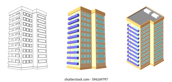 Isometric house. 3d home plan. Isolated Vector illustration
