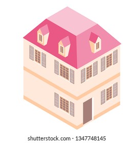 Isometric house in abstract flat style. 3d illustration on white background.