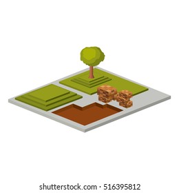 Isometric house architecture model and trees design