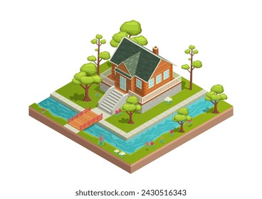 Isometric house with a beautiful river in front