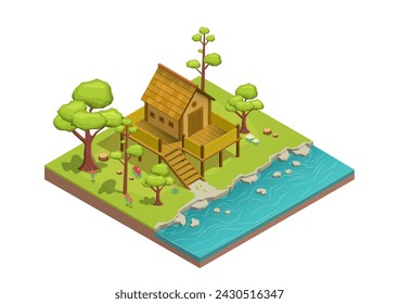 Isometric house with a beautiful river in front