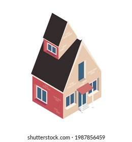 isometric house building construction icon