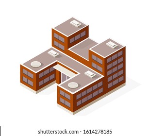 Isometric house building skyscraper concept illustration urban infrastructure for web games applications