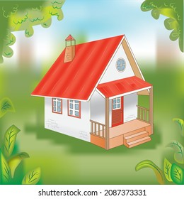 Isometric House and Cabin in The Wood Vector Illustration