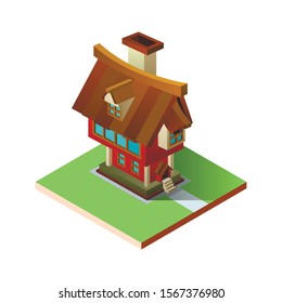 Isometric house. Cartoon home in isometric perspective. Color illustration isolated on a white background.