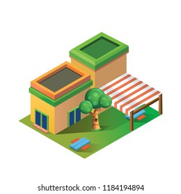 Isometric House - Cartoon Illustration Vector