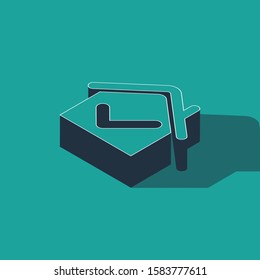 Isometric House with check mark icon isolated on green background. Real estate agency or cottage town elite class.  Vector Illustration