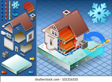 Isometric house with conditioner in heat production