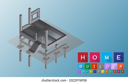 isometric house construction,floor plan and brick layer,vector eps 10