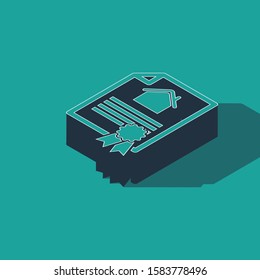 Isometric House contract icon isolated on green background. Contract creation service, document formation, application form composition.  Vector Illustration