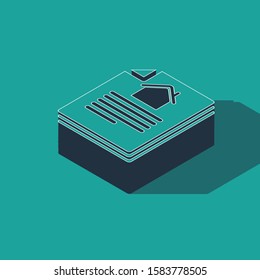 Isometric House contract icon isolated on green background. Contract creation service, document formation, application form composition.  Vector Illustration