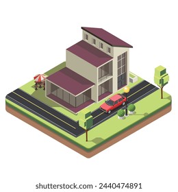 Isometric of house design two floors Modern industrial and red car #5