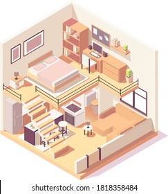 Isometric House Different Rooms Composition