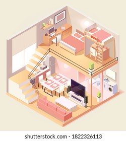 Isometric House Different Rooms Composition